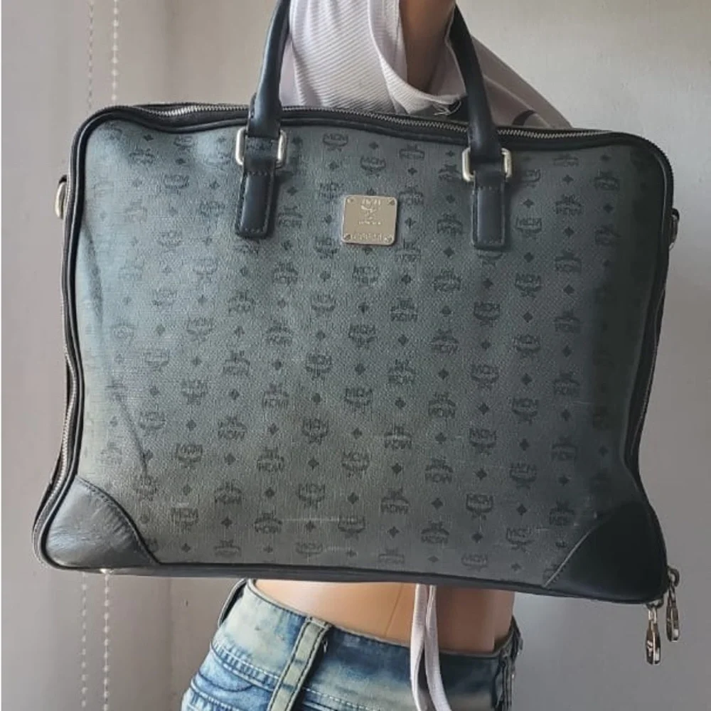 MCM Monogram Black and Gray Briefcase